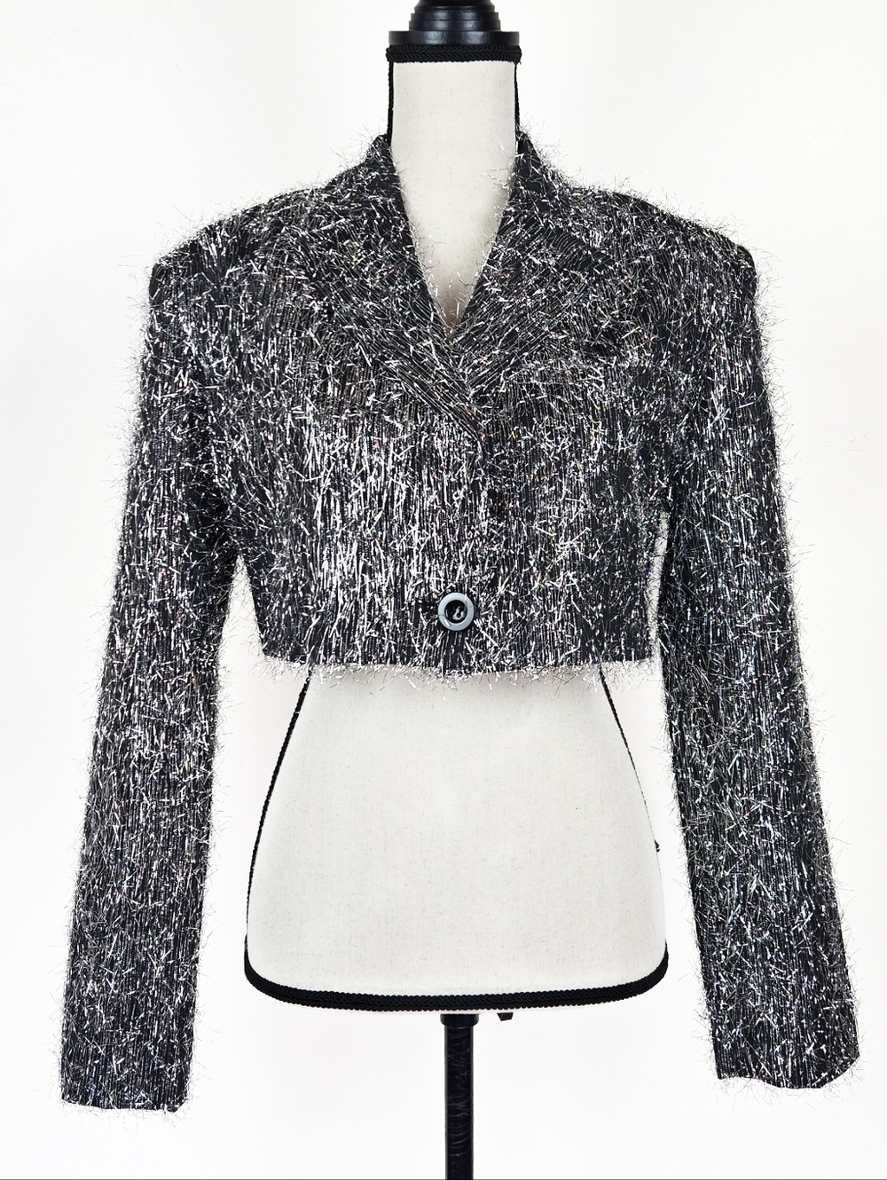 NWT Nasty Gal Premium Textured Tinsel Jacquard Cropped Blazer